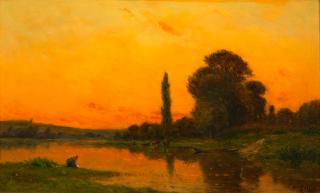 Hippolyte Camille Delpy - Soleil Couchant Près Vernon framed 54.0 x 72.0 x 6.5 cm (21 1/4 x 28 3/8 x 2 9/16 in).