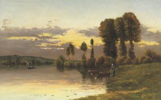 Hippolyte Camille Delpy - Watering the cows at dusk