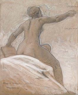 Hippolyte-Dominique Berteaux - Study of A Female Nude, Seated On A Bed, Leaning Forward