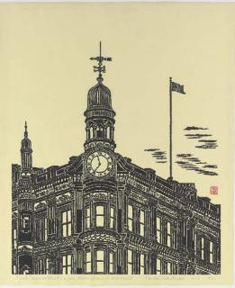 Hiratsuka Un\'Ichi - Machikado no tokeidai/Clock Tower at Street Corner, Washington D.C., 1963
