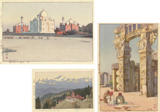 Hiroshi Yoshida - A Gate to the Stupa of Sanchi Morning in Darjeeling An Approach to Agra