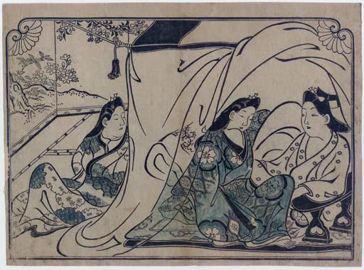 Hishikawa Moronobu - Lovers with attendant