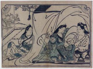 Hishikawa Moronobu - Lovers with attendant