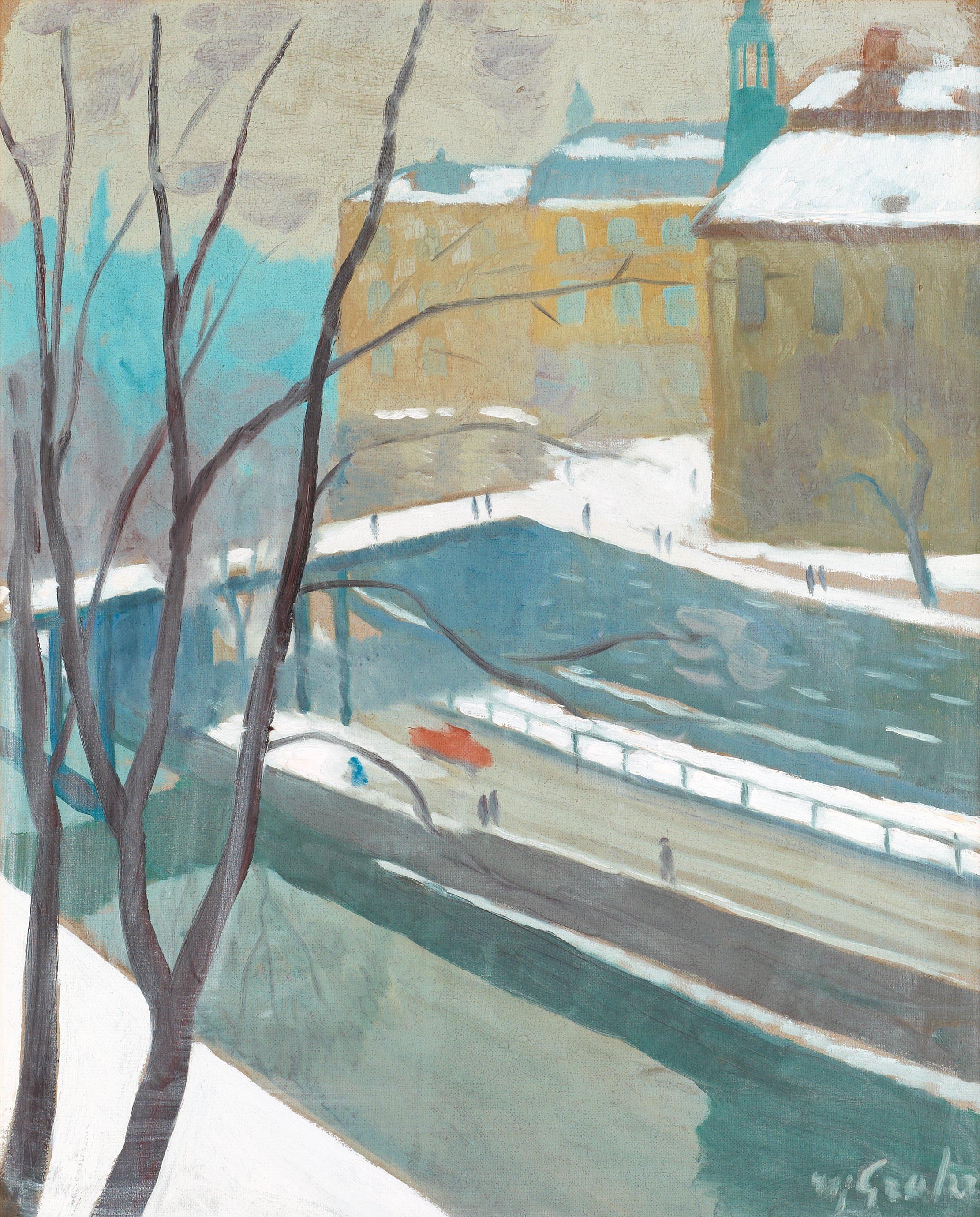 Hjalmar Grahn - View towards Riddarholmen in winter, Stockholm