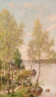 Hjalmar Munsterhjelm - A Girl On A Path By The Coast.