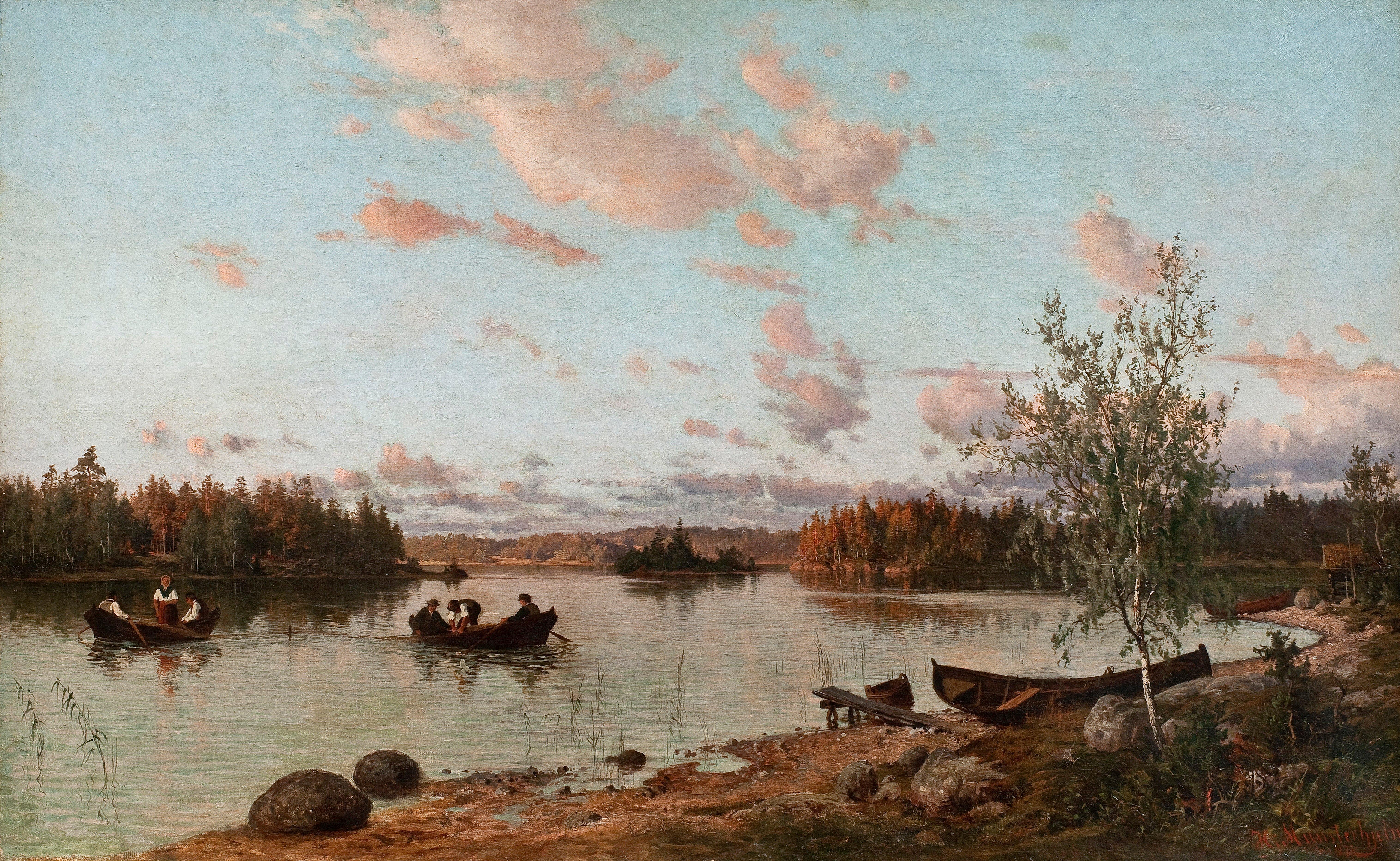 Hjalmar Munsterhjelm - Riverbank At Sunset.