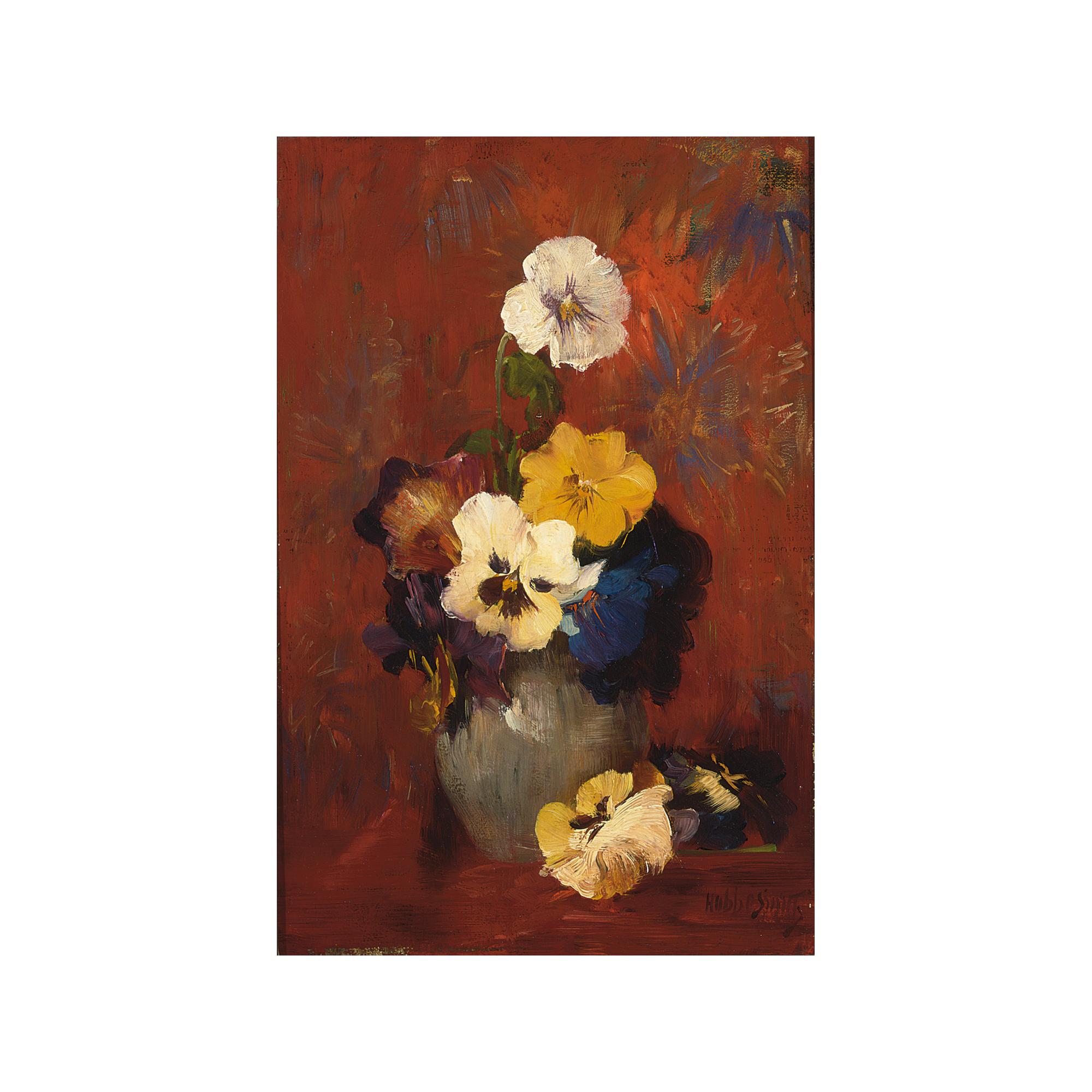 Hobbe Smith - A Flower Still Life With Violets In A Stone Vase