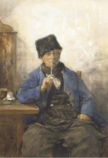Hobbe Smith - A Volendam Fisherman Smoking A Pipe