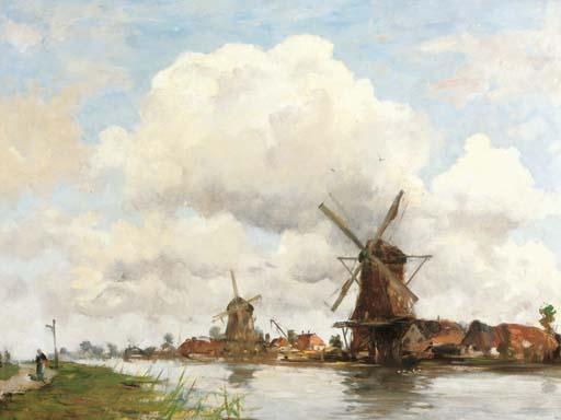 Hobbe Smith - Aan de rivier: windmills along a river on a summer day