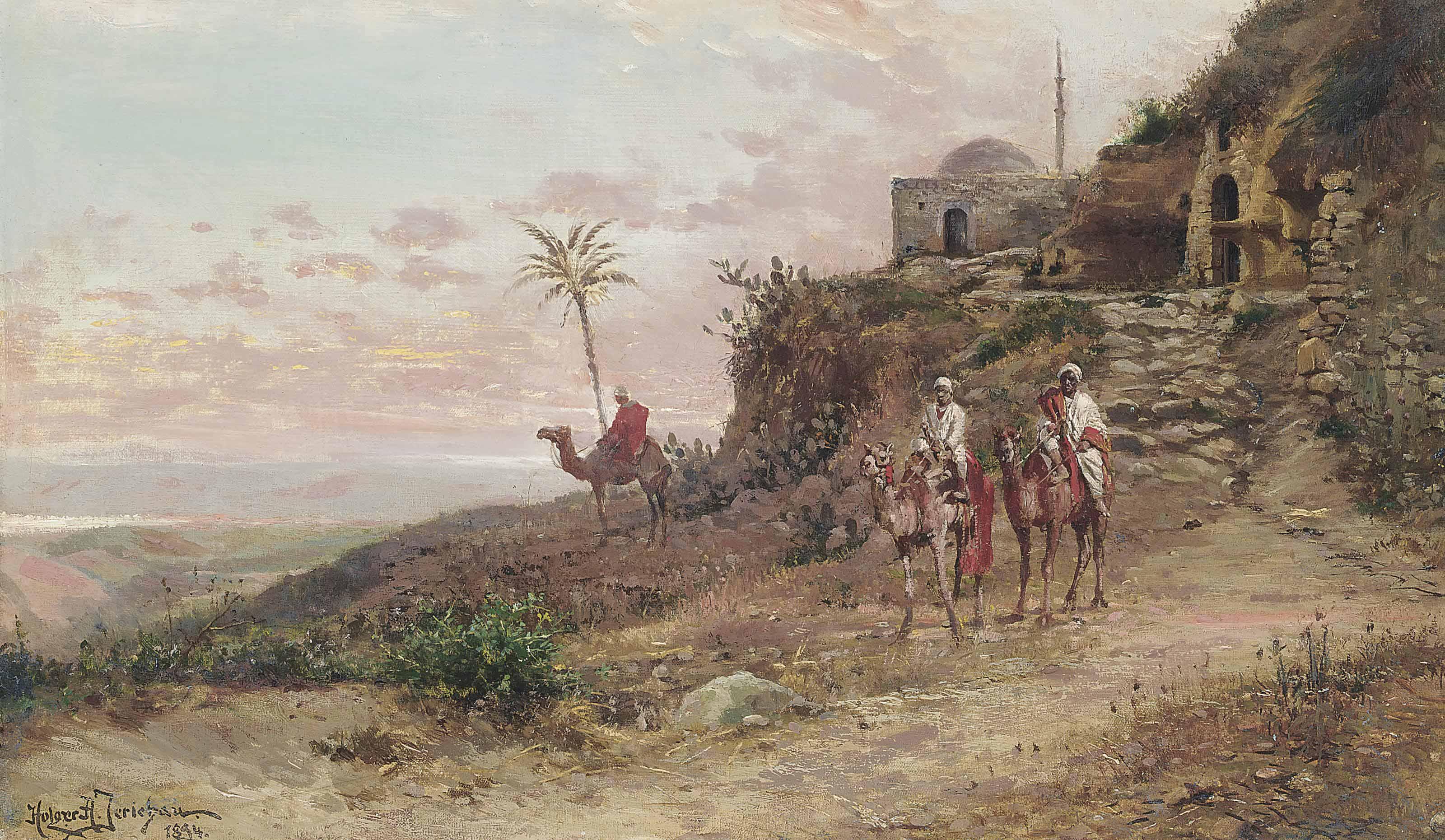 Holger Hvitfeldt Jerichau - Arab Travellers On Camels At An Outlook