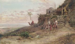 Holger Hvitfeldt Jerichau - Arab Travellers On Camels At An Outlook
