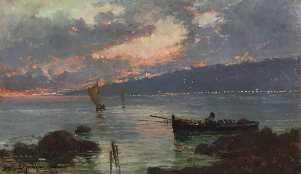 Holger Hvitfeldt Jerichau - Sailing boats at twilight in Jalta, Ukraine