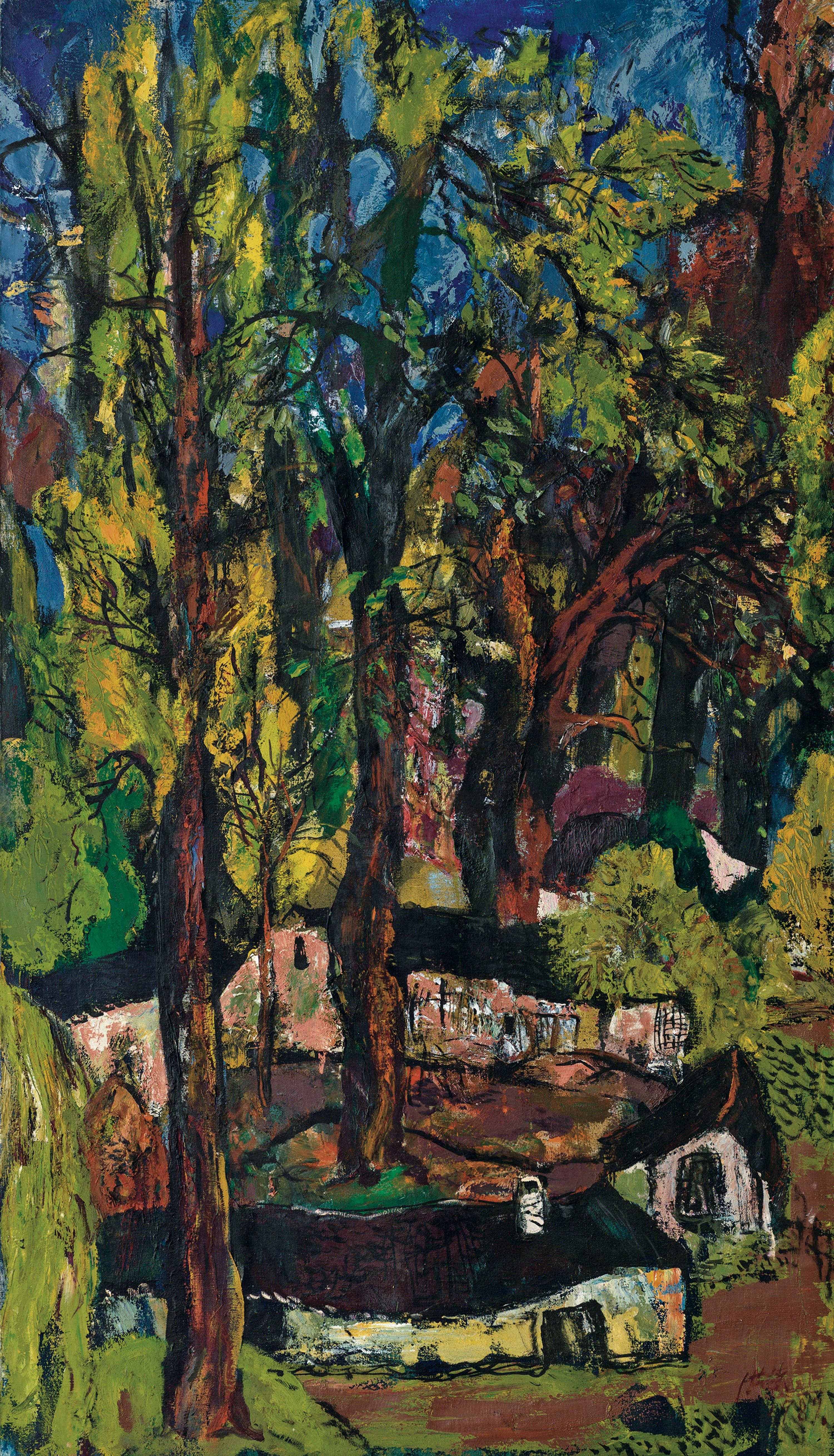 Hong Ling - Village Within Old Trees(Painted In 1989)
