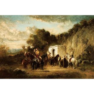 Honoré Boze - Halte Des Cavaliers À La Fontainehonoré Boze ; Halt At The Fountain ; Signed Lower Left ; Oil On Canvas