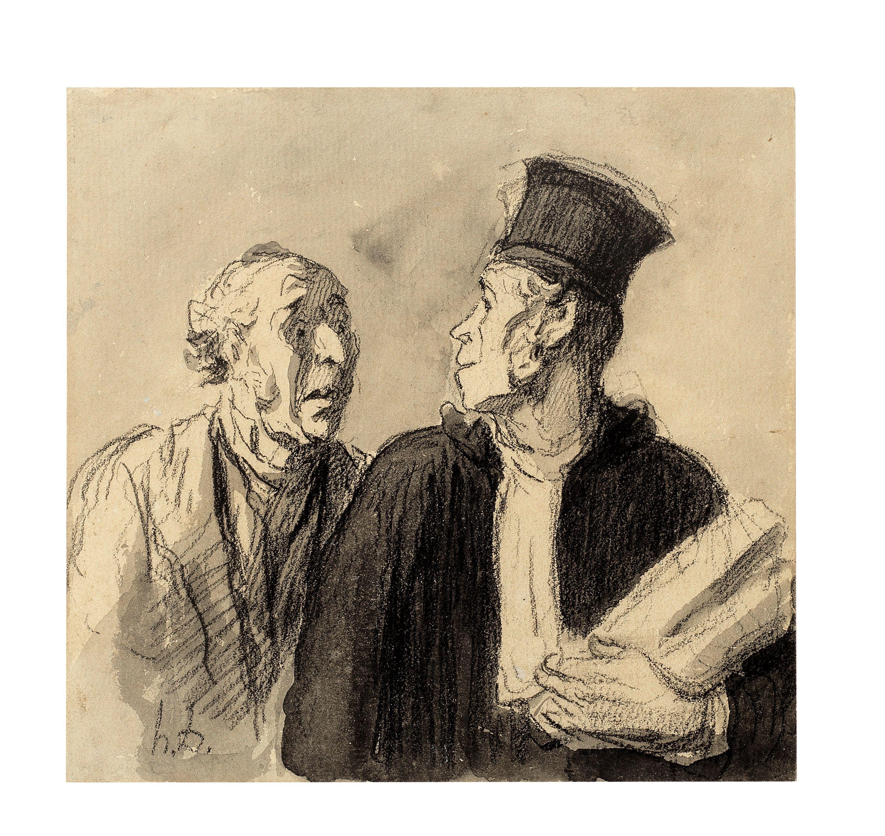 Honoré Daumier - Avocat et client (L\'avocat et le paysan – Défenseur et accusé)
