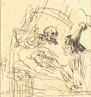 Honoré Daumier - Death Looming Over A Dying Man Tended By A Doctor