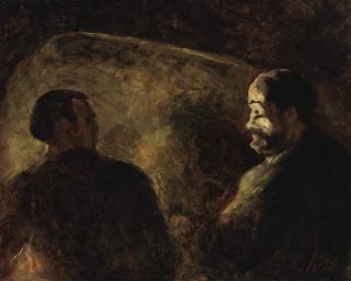 Honore Daumier - Devant l\'âtre: Deux hommes en conversation