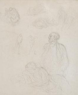 Honoré Daumier - Recto: Feuille d\'etudes avec une femme accoudee et un homme debout Verso: Feuille d\'etudes avec un couple dans un paysage