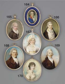 Horace Hone, A.R.A. - A gentleman, in brown coat, white waistcoat, pale yellow checked scarf, frilled and tied cravat, powdered hair