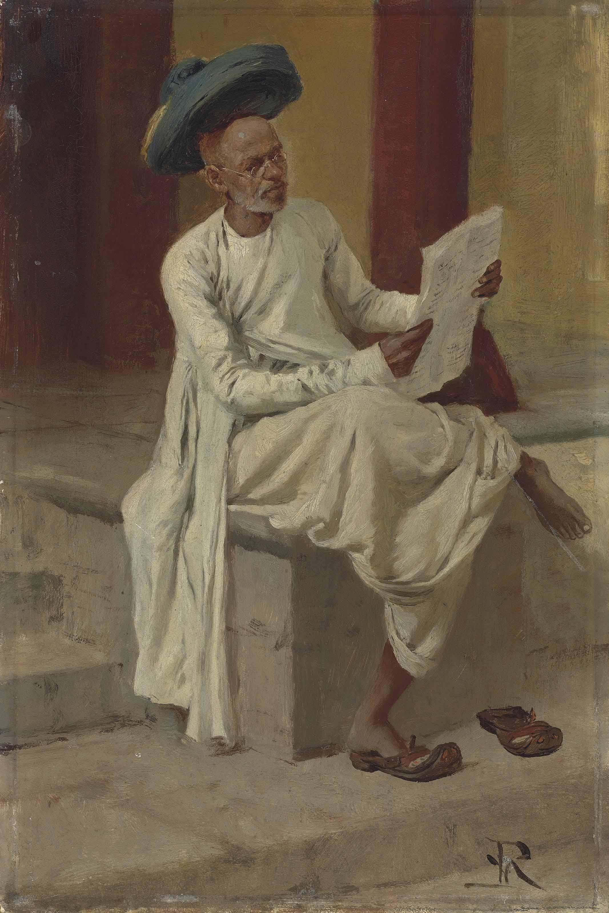 Horace Van Ruith - An Indian man reading the newspaper in the bazaar, Bombay