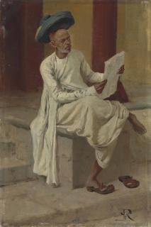 Horace Van Ruith - An Indian man reading the newspaper in the bazaar, Bombay