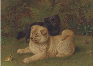 Horatio Henry Couldery - Chow Pomeranians In A Garden