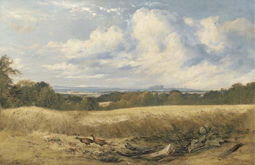 Horatio McCulloch, R.S.A. - A Mid-Lothian landscape with Edinburgh in the distance
