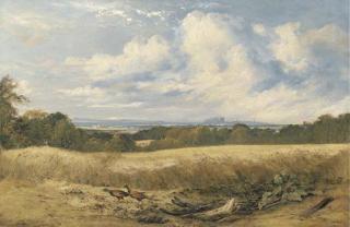 Horatio McCulloch, R.S.A. - A Mid-Lothian landscape with Edinburgh in the distance
