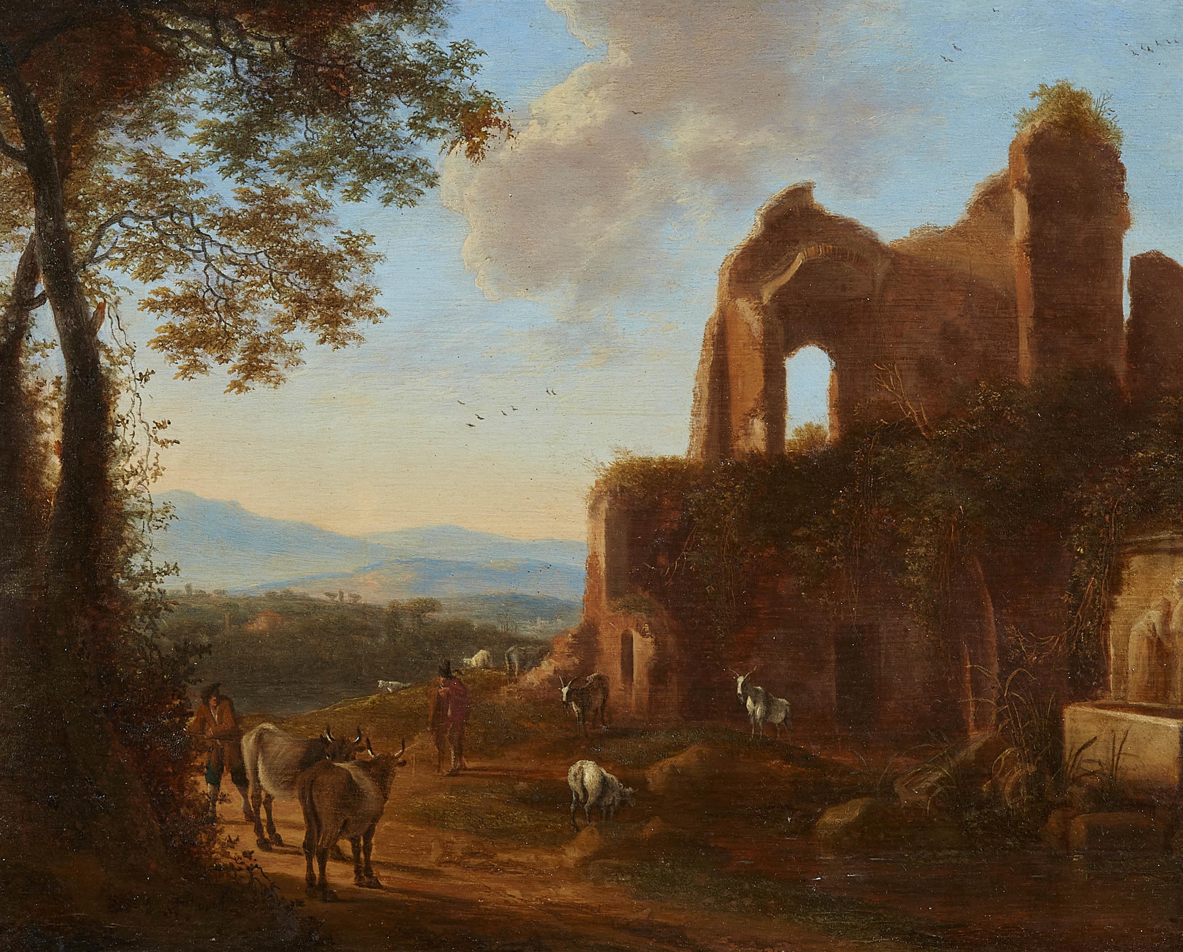 Horatius de Hooch - Südliche Landschaft mit antiker Ruine und Hirten
