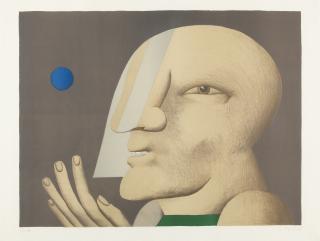 Horst Antes - 2 Bll.: Portrtät mit blauer Kugel – Kopf mit grünem P-Hut.