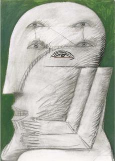 Horst Antes - Grosse Kopffigur mit fünf Augen