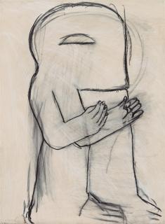 Horst Antes - Stehende männliche Figur nach rechts mit angewinkelten Armen