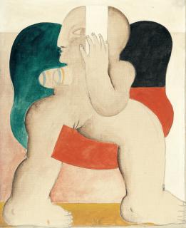 Horst Antes - Weibliche Figur mit grün-schwarz-roter Boa