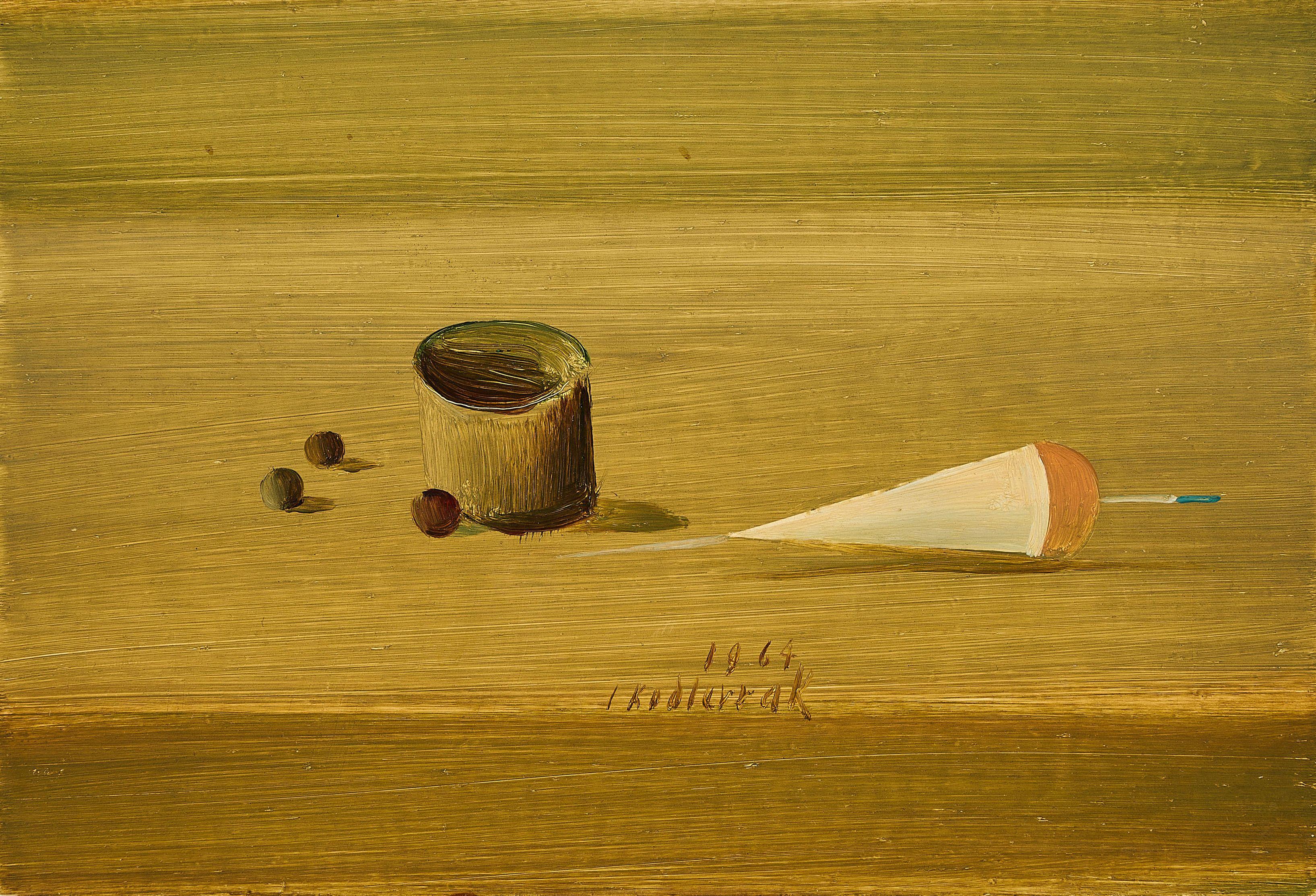 Horst Skodlerrak - Stillleben mit Dose und rot-weißem Schwimmer.