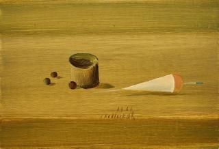 Horst Skodlerrak - Stillleben mit Dose und rot-weißem Schwimmer.