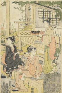 Hosoda Eishi - Three Ladies on a Veranda