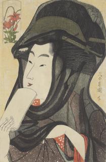 Hosoda Eisho - Okubi-e Portrait of a Beauty Wearing a Veil