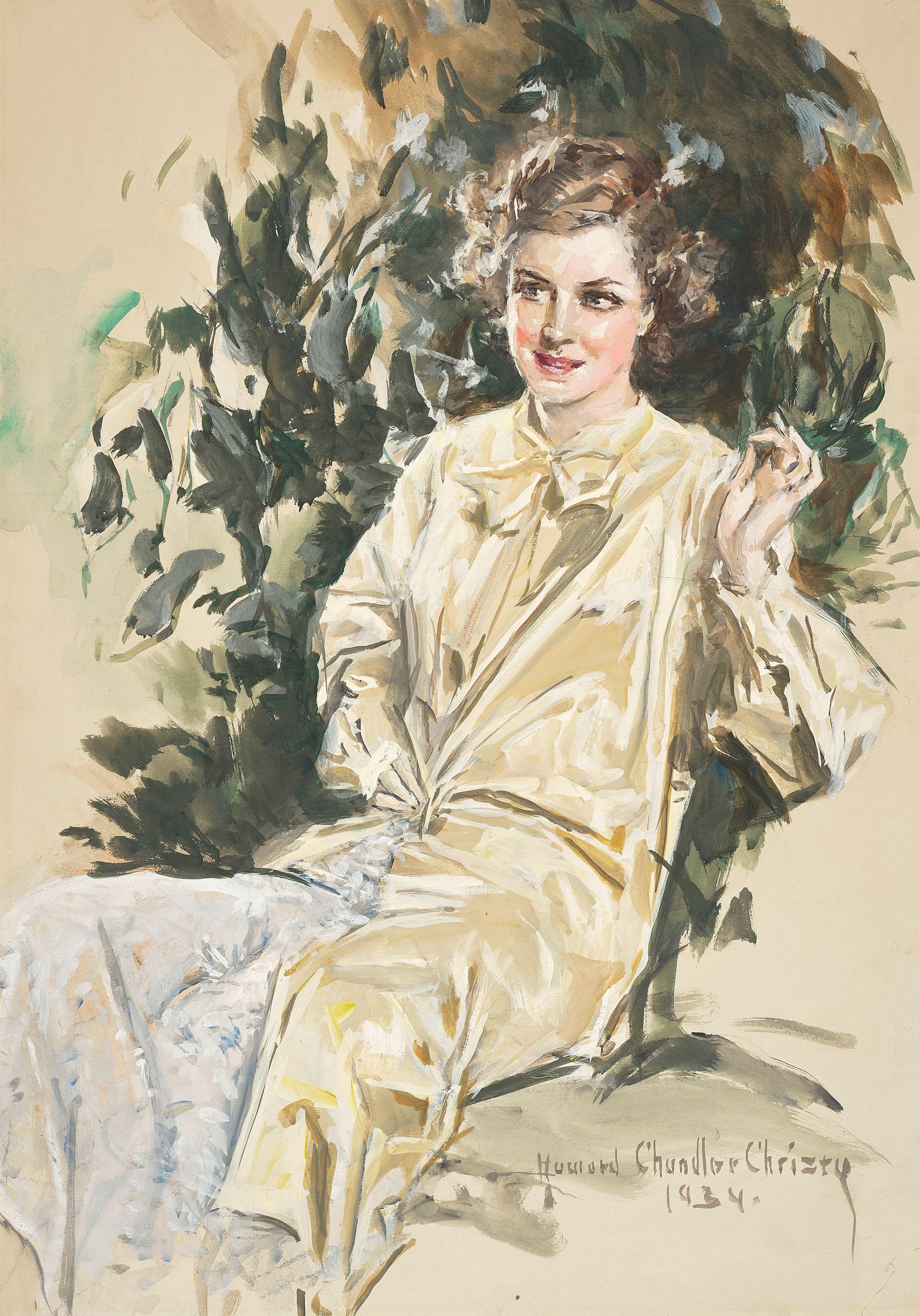 Howard Chandler Christy - Woman Seated in a Garden
