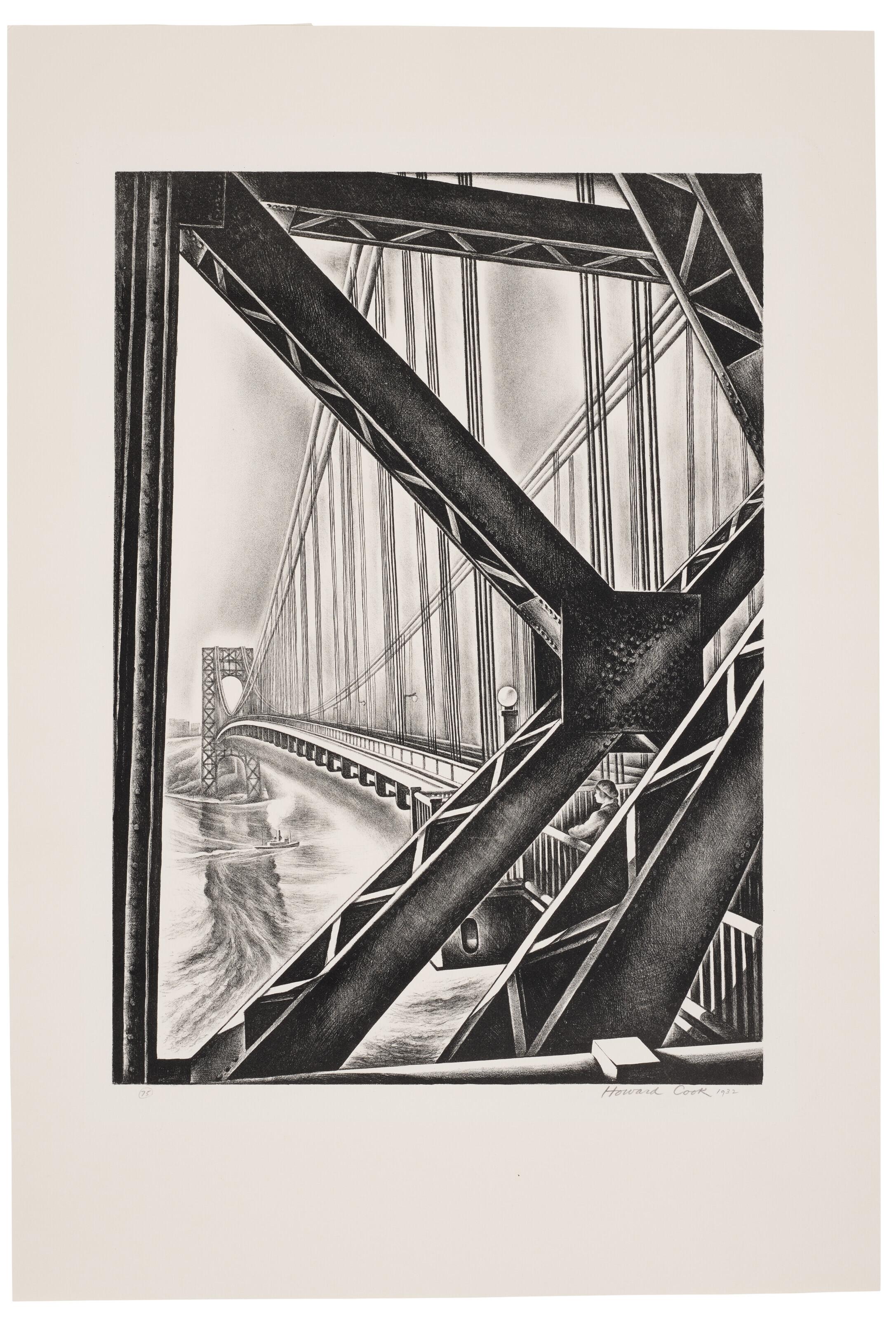 Howard Cook - George Washington Bridge with B