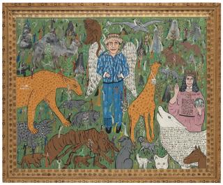 Howard Finster - Howard Walks With the Angels in His Garden, #3,050, 1983