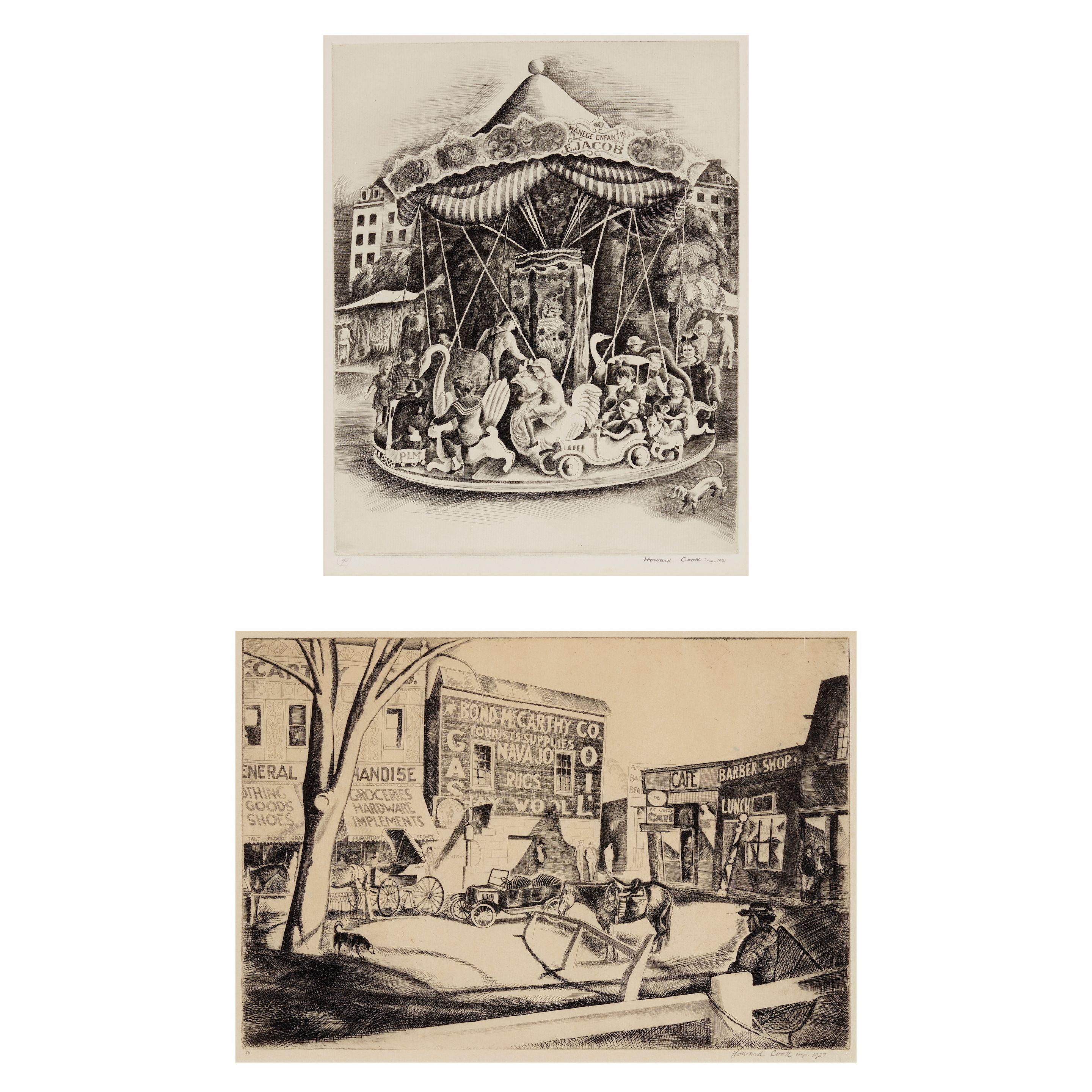 Howard Norton Cook - Taos Plaza; Merry Go Round 2