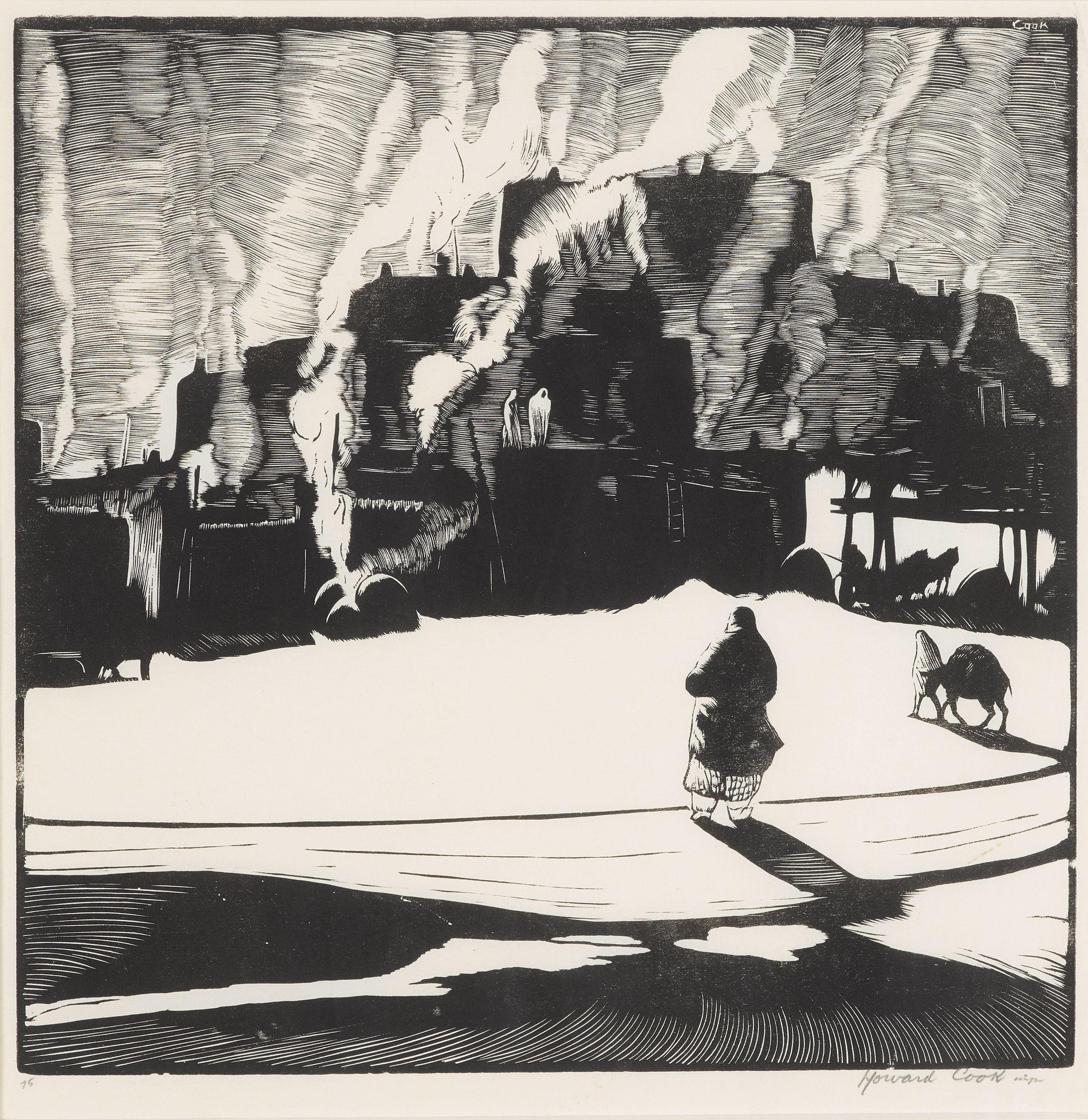 Howard Norton Cook - Taos Pueblo Smokes