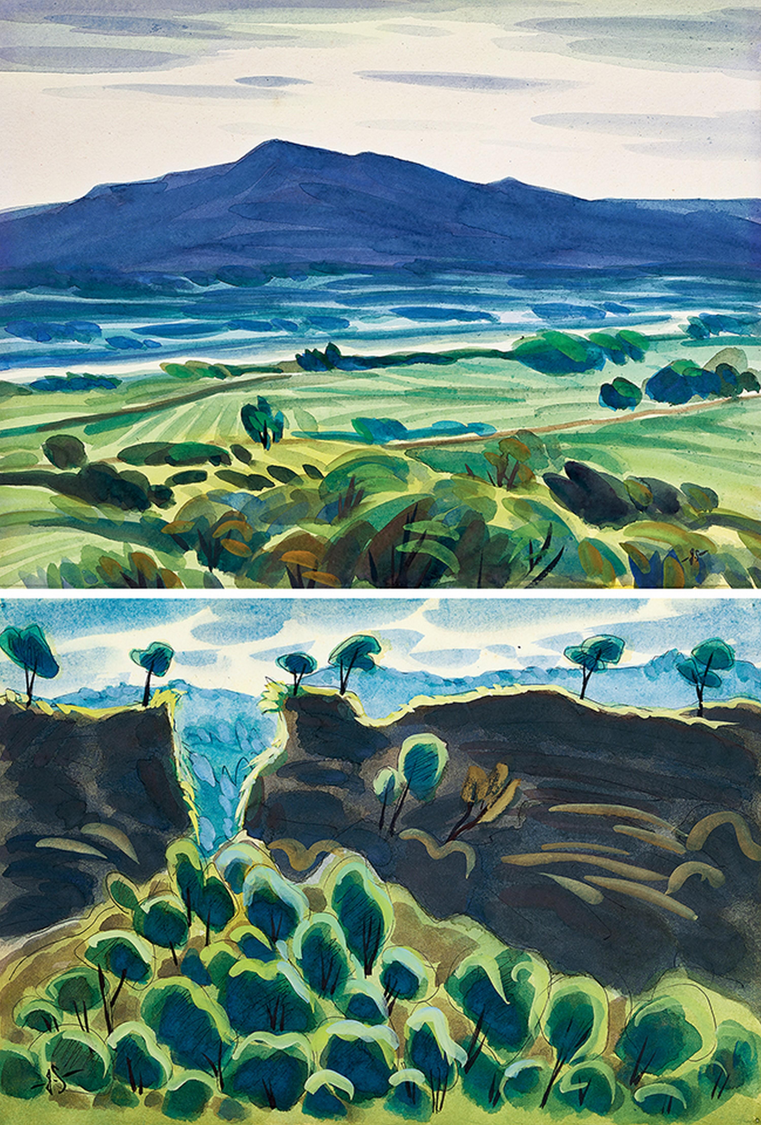 Hsiao Ju-Sung - Feifeng Mountain And Dahu Village (Set Of Two Pieces)(Painted In 1989)