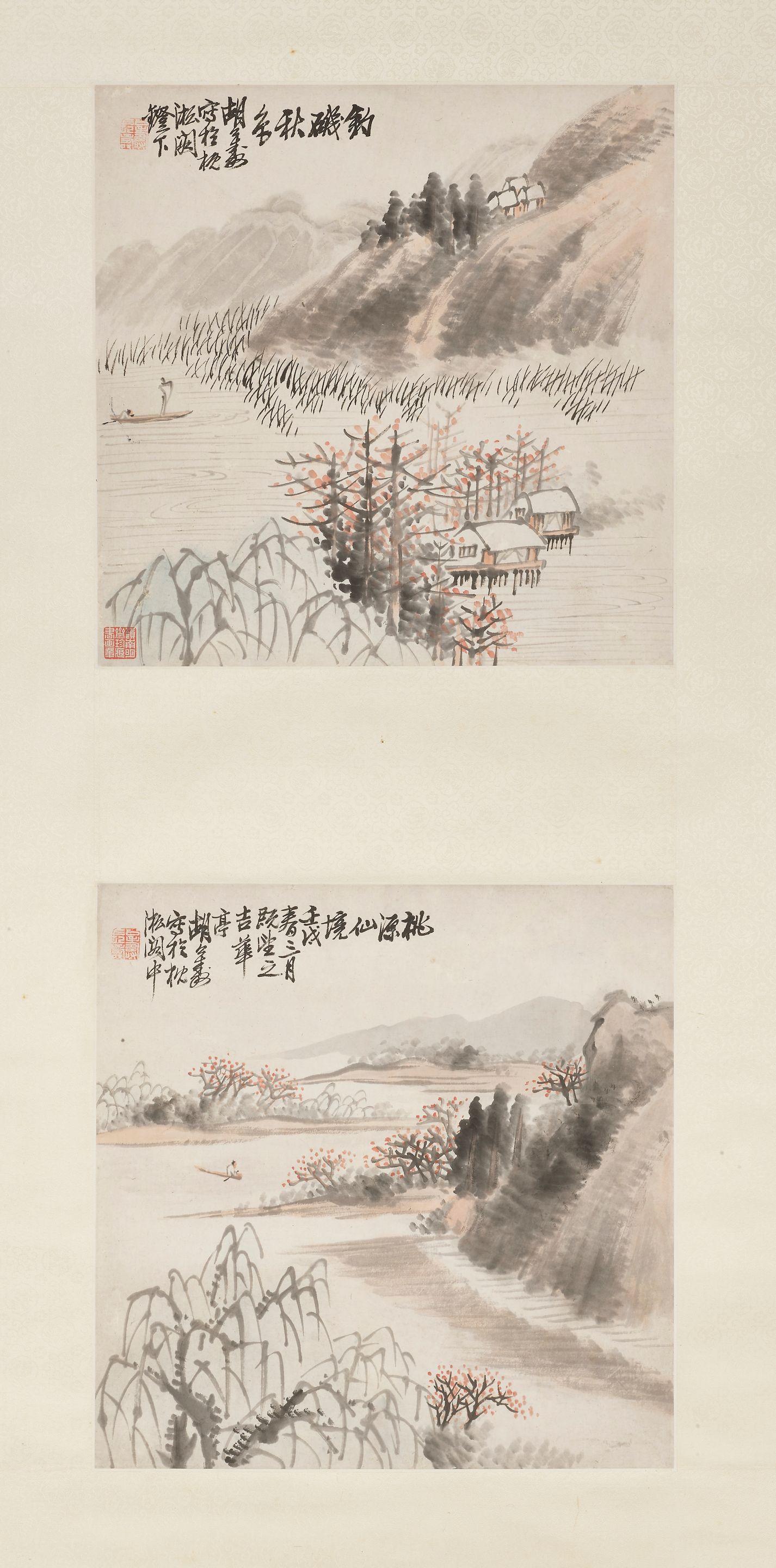 Hu Gongshou - Fishing in Autumn Day; The Fairy Scenery of Peach Village, 1862