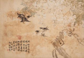 Hu Tiemei - Swallow and Wisteria