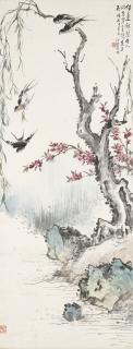 Hu Tinglu - Peach Blossom and Swallow