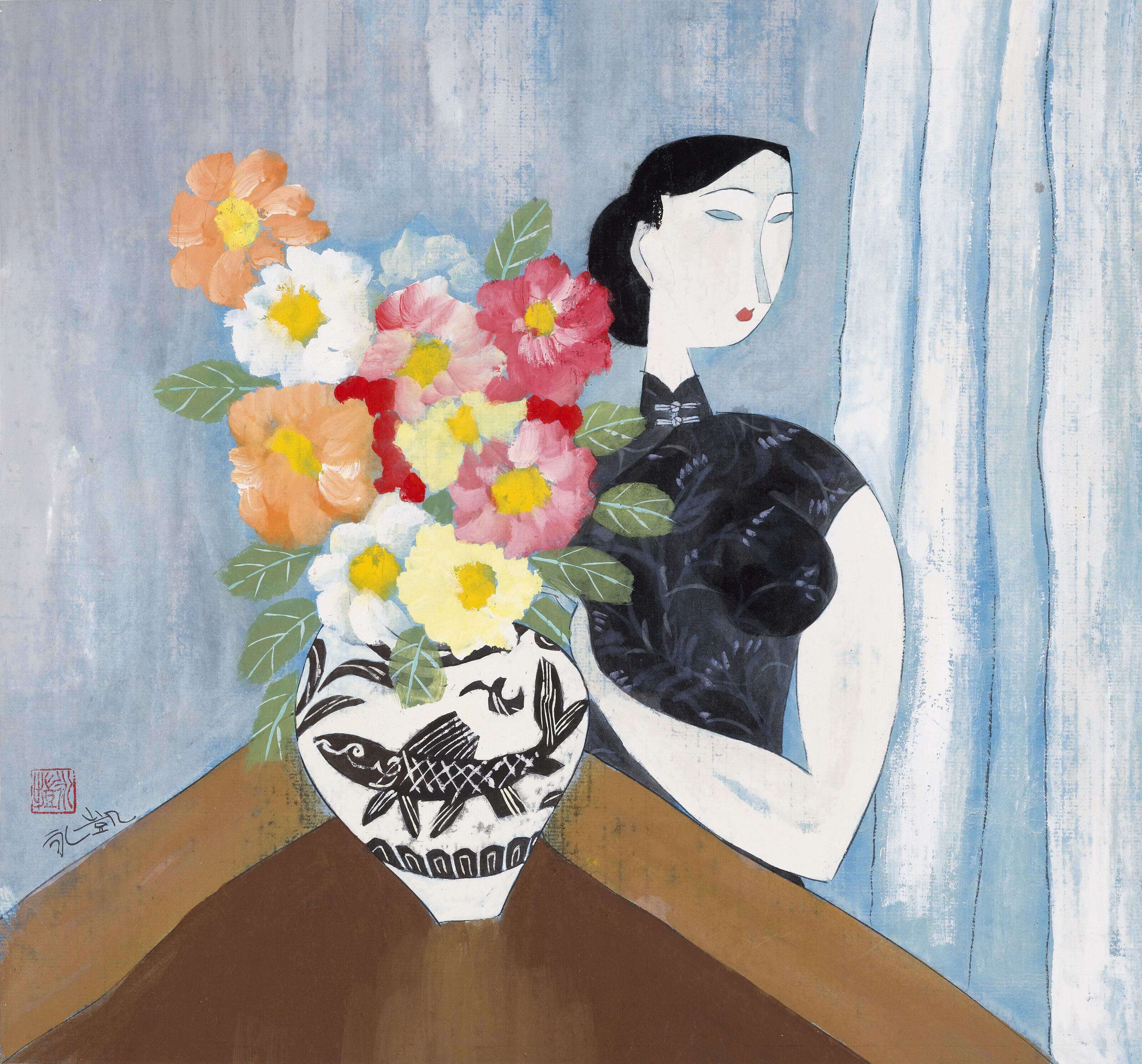 Hu Yongkai - Lady with Blooming Flowers