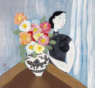 Hu Yongkai - Lady with Blooming Flowers
