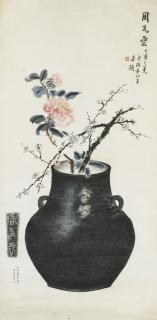 Huang Binhong - Camellia And Bronze Rubbing