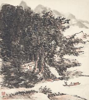 Huang Binhong - Dwelling in Mountain
